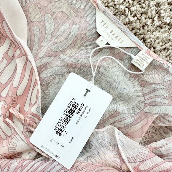 NWT Ted Baker Ted Baker Irvete Soft Ruffle Playsuit Romper in Coral Sz 2 Medium - Picture 10 of 12